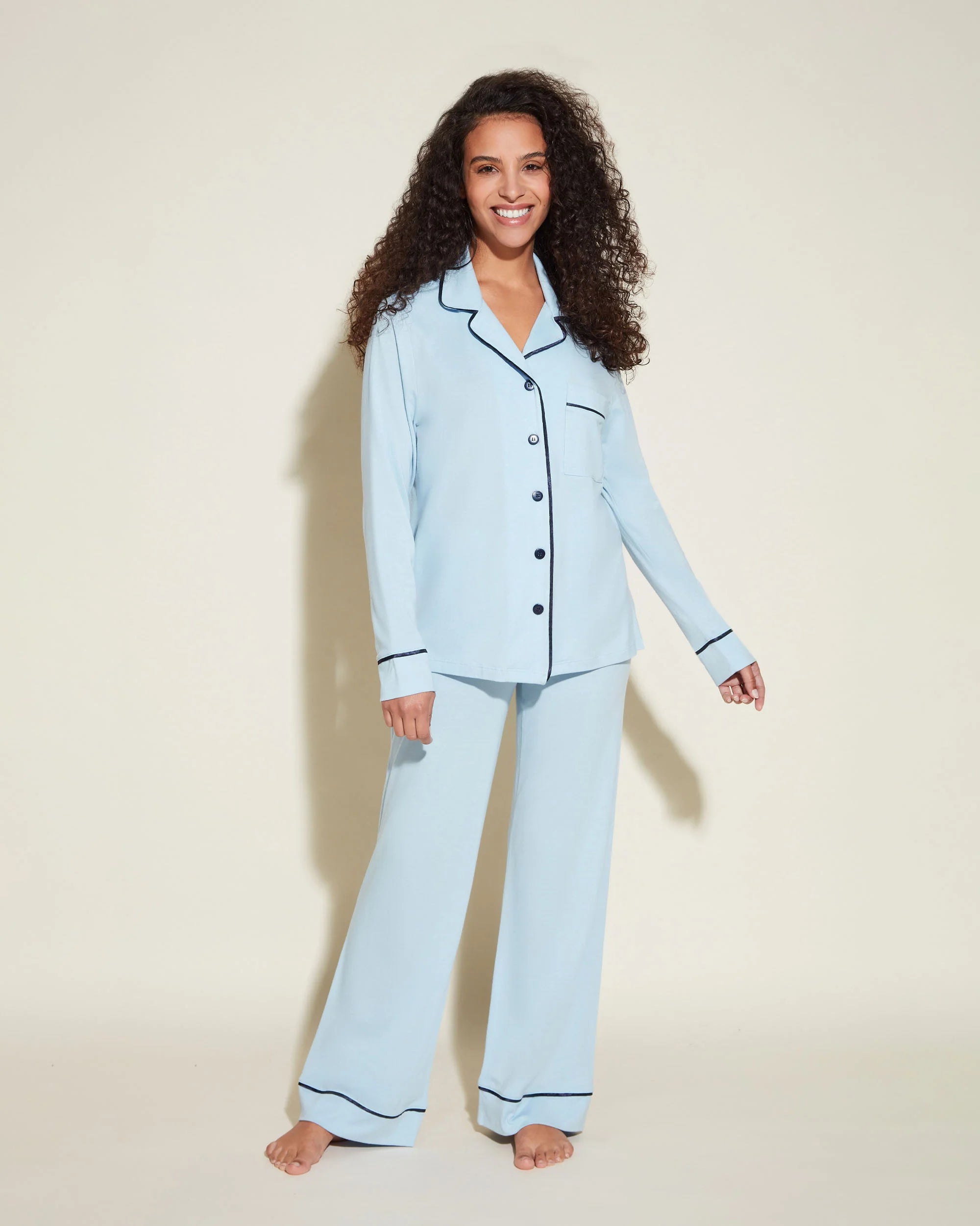 Bella Petite Long Sleeve Top Pant Pajama Set Aasmani Blue